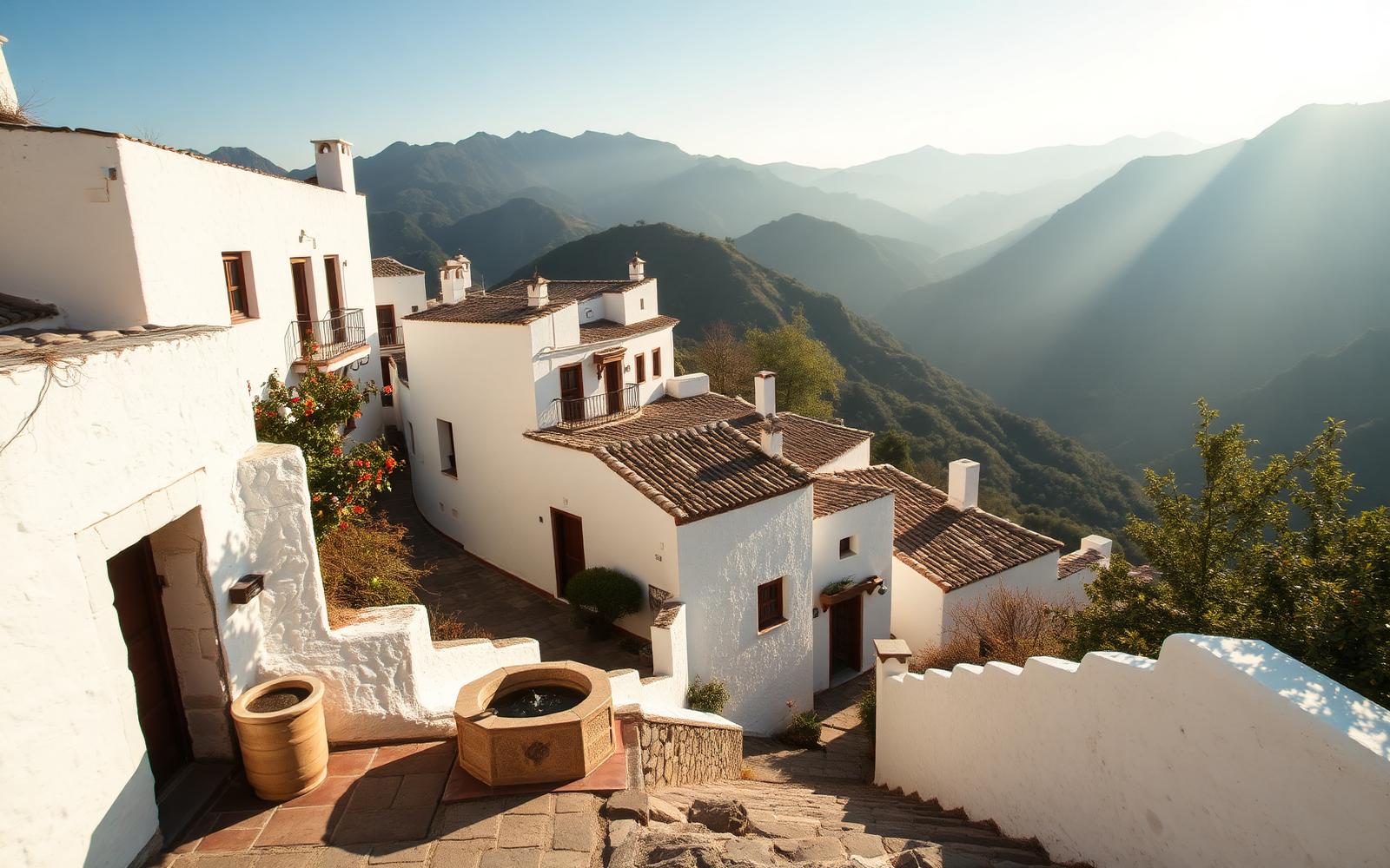White village of Ojén between the mountains of Sierra de las Nieves