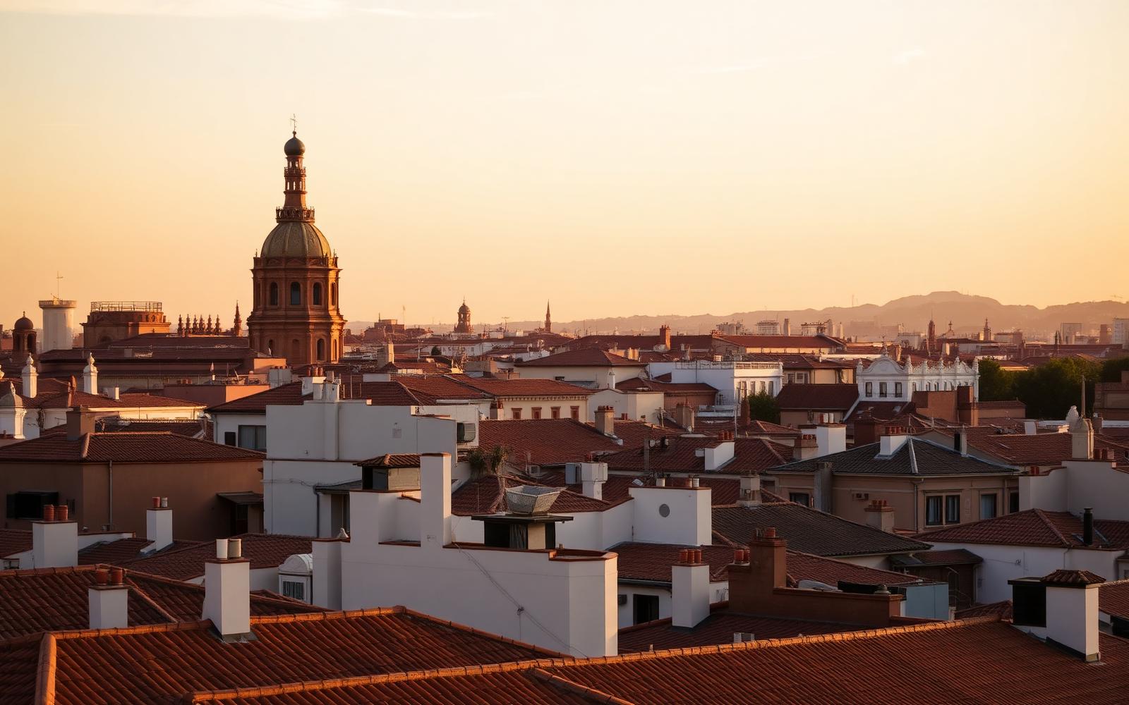 Seville rooftops and towers at golden hour