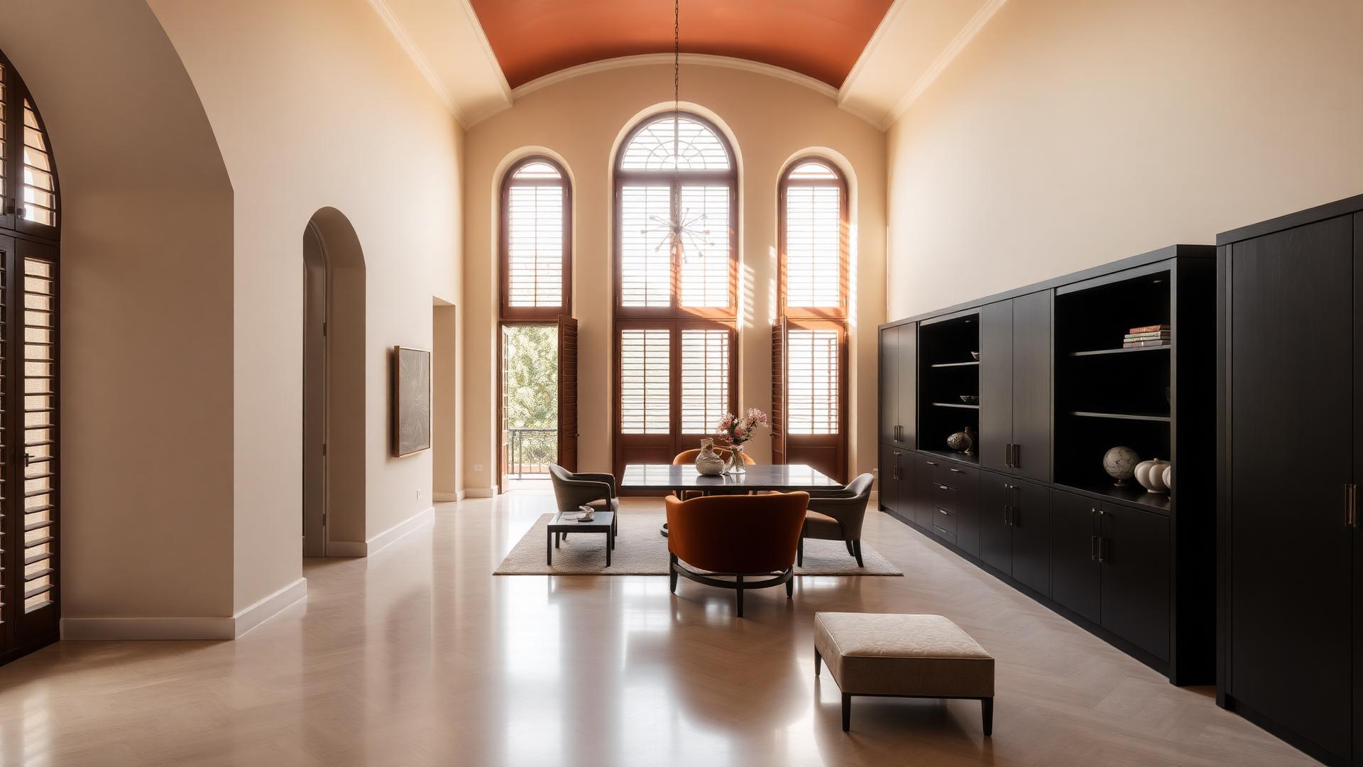 Contemporary interior of MIA Sevilla in cream and charcoal