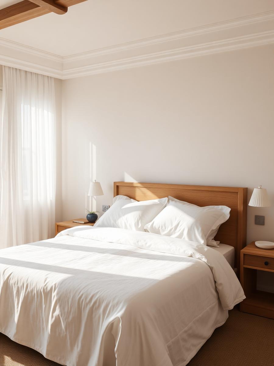 Bedroom of MIA Zahara with white linen and natural light