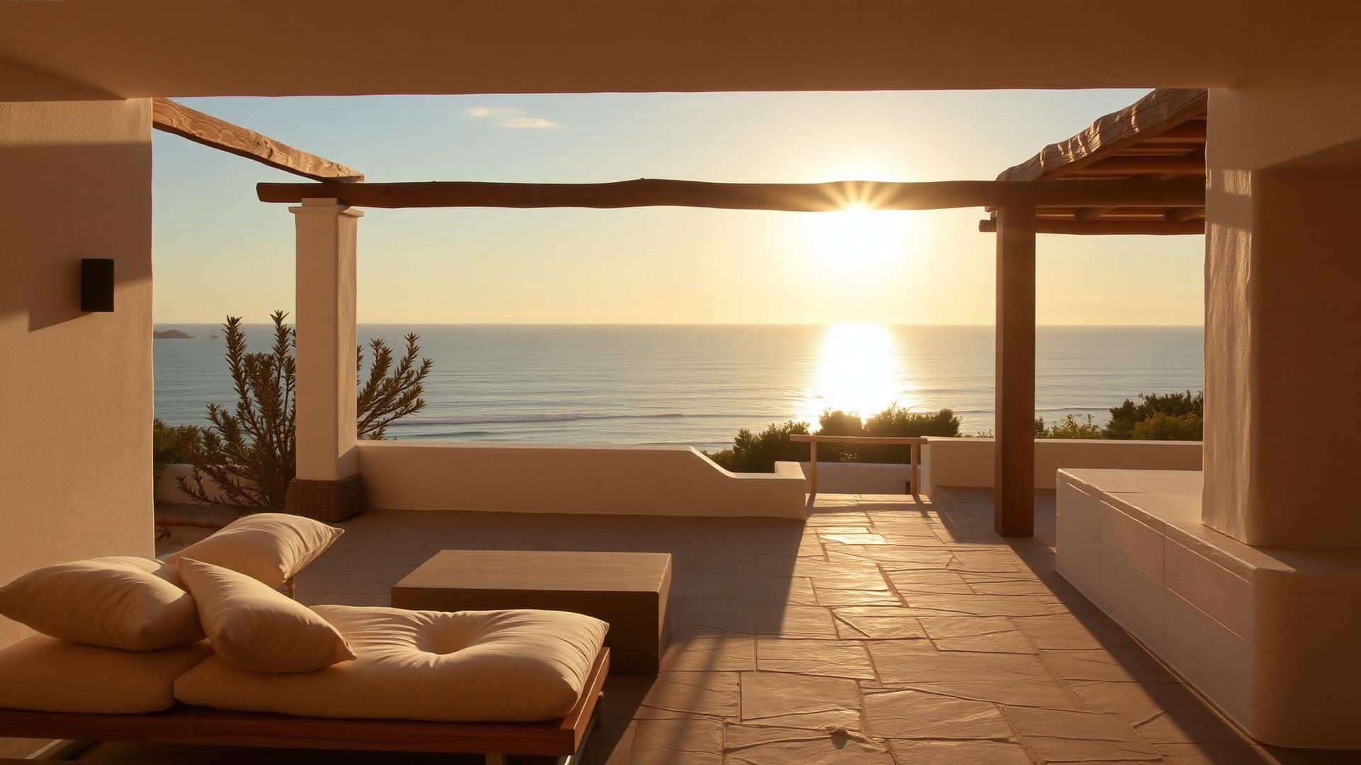 Terrace of MIA Zahara facing the Atlantic at sunset